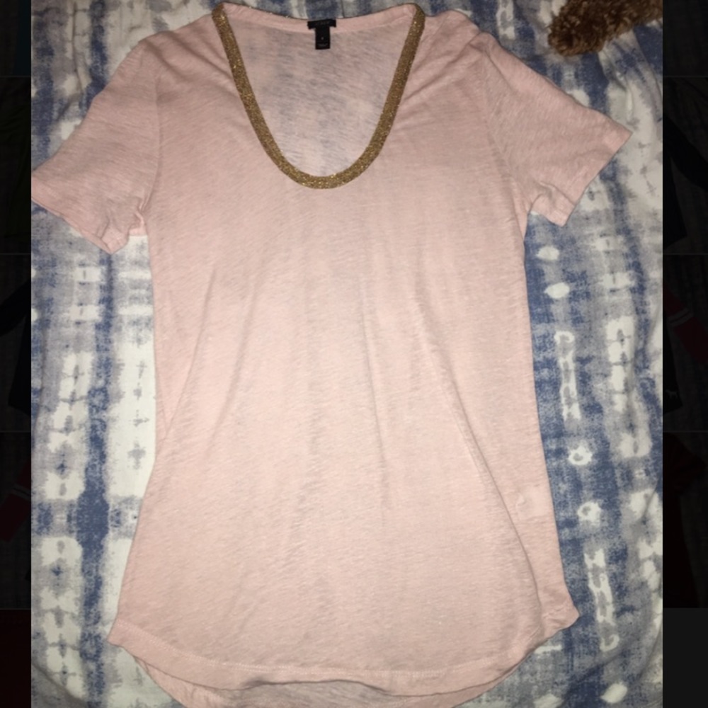 J. Crew top with heavy gold lining around neck